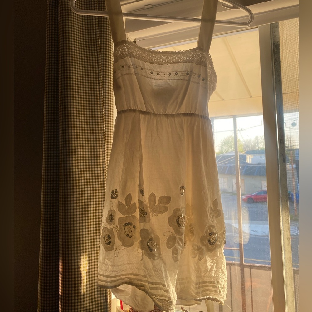White Floral Embroidered Long Shirt (or a Short Dress)
